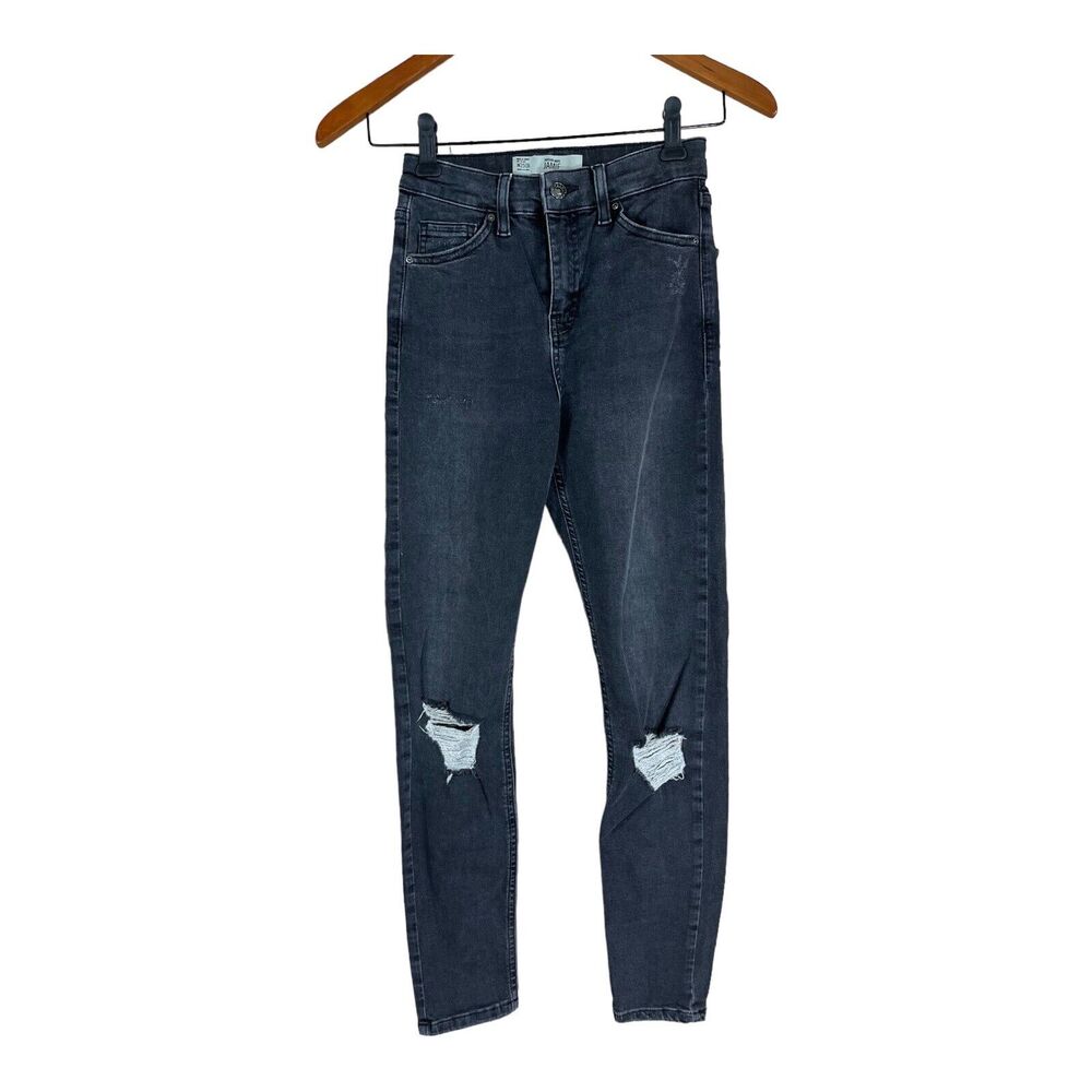 TOPSHOP MOTO Jamie Black Distressed Skinny Jeans Womens Size W24 24” Waist L30